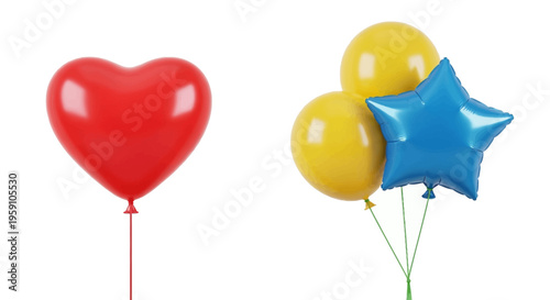 Colorful balloons in heart and star shapes for celebrations and parties everywhere