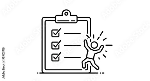 Checklist Success: Happy Person Jumps for Joy Next to Completed Task List