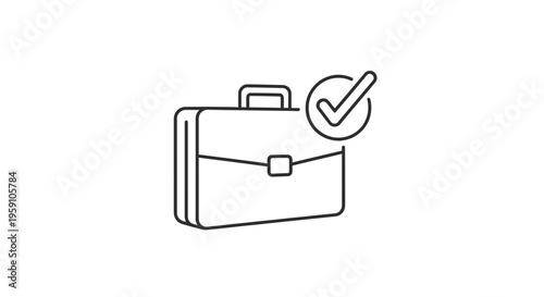Business success, completed task, briefcase with checkmark icon, professional achievement, goal accomplished