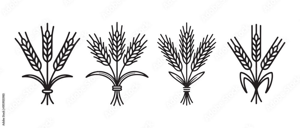 Εκτύπωση καμβά Set of four stylized wheat sheaf icons, representing agriculture, harvest, and food production