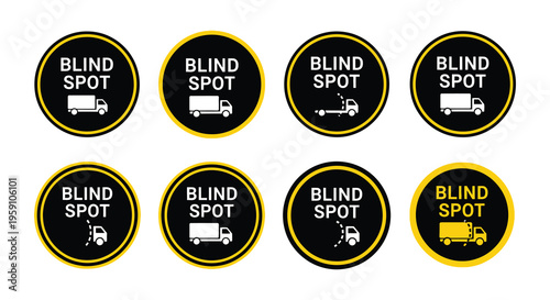 Various warning signs depicting truck blind spots and potential dangers