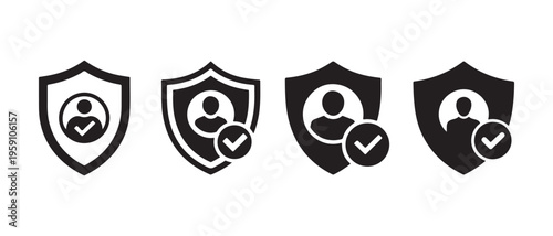 User Account Security and Privacy Protection Icons with Checkmark, Digital Verification and Data Safety Symbols on White Background.