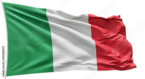 The Italian flag waving in the wind against a black background