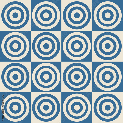 Blue Circle Retro Pattern Seamless Background Not AI Generated.Retro-inspired geometric circle pattern in blue tones.