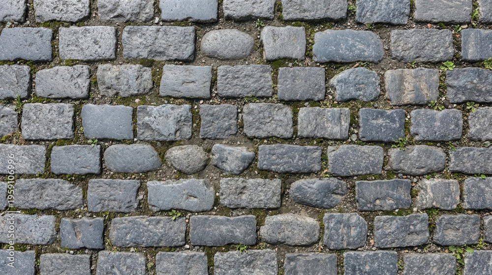 Fototapeta premium Gray cobblestone pavement street surface background.