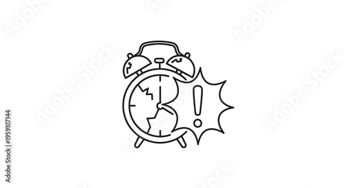 Broken Alarm Clock with Exclamation Mark - Time Running Out, Urgency, Deadline Concept