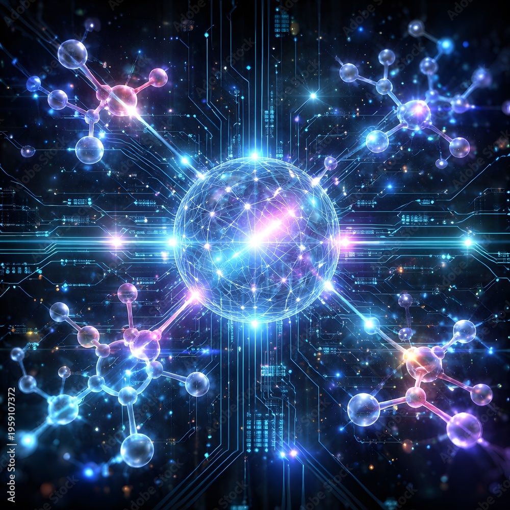 Fototapeta premium Abstract representation of molecular connections and digital network technology
