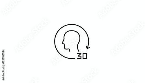 30 Second Timer Icon with Human Head Silhouette and Circular Arrow