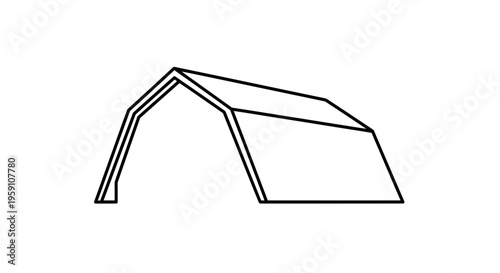 Barn roof outline, agricultural building structure, simple line drawing icon