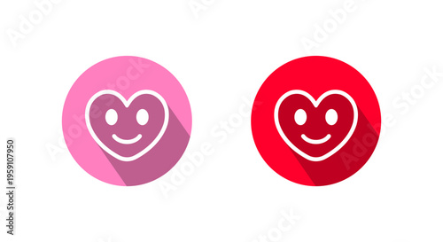 Heart smile icon with long shadow. Happy love emoji outline symbol