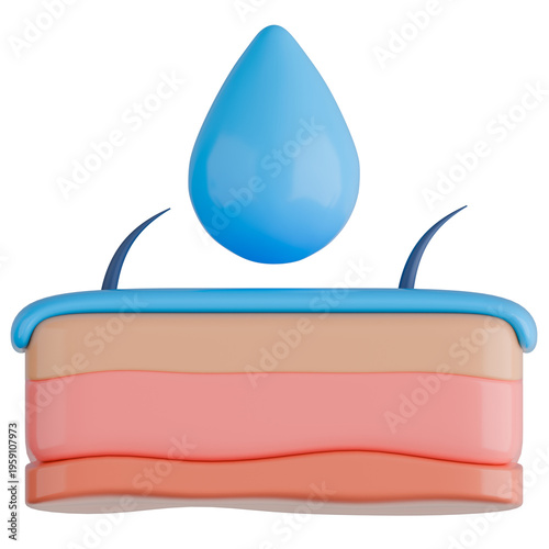 3D Skin Hydration Layer with Water Drop Illustration.