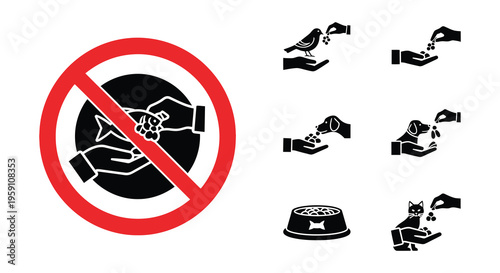 No feeding of animals a prohibition sign with related icons