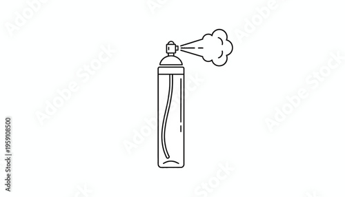 Aerosol spray can spraying mist, simple line art icon