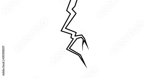 Abstract Black Lightning Bolt Crack on White Background - Graphic Element