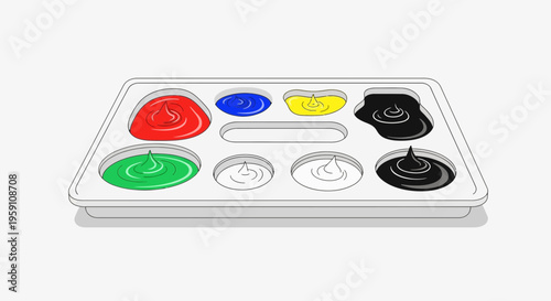 Art Paint Palette with Red, Green, Blue, Yellow, White, and Black Colors