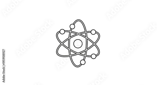 Atom Model Icon, Science Symbol, Atomic Structure, Nuclear Energy, Physics Concept