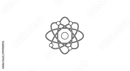 Atomic Structure Icon: Nucleus and Orbiting Electrons, Science and Research Symbol
