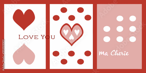 A colorful composition featuring hearts dots and romantic phrases