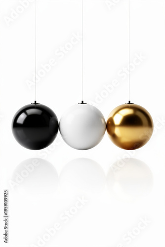 Set of Three Hanging Spheres Black White and Gold Minimalist Decoration