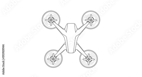 Top View Drone Sketch, Quadcopter Flying, Aerial Vehicle, Technology Concept