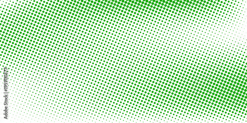 Green color halftone grain texture. Faded dotted gradient pattern background. Grunge pixel cartoon overlay backdrop. Anime or manga wavy noise cover. Raster comic pop art gradation wallpaper. Vector