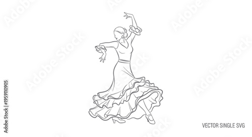 Elegant Flamenco Dancer Silhouette, Spanish Traditional Dance, Artistic Line Art