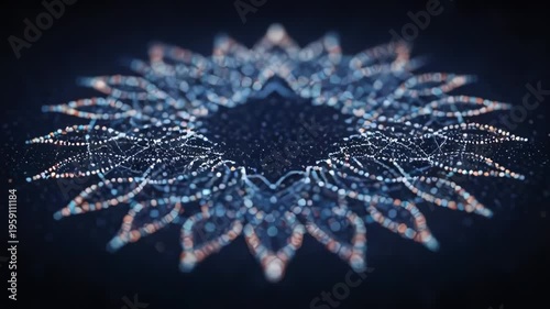 Abstract Geometric Pattern of Glowing Dots and Lines, Futuristic Digital Art