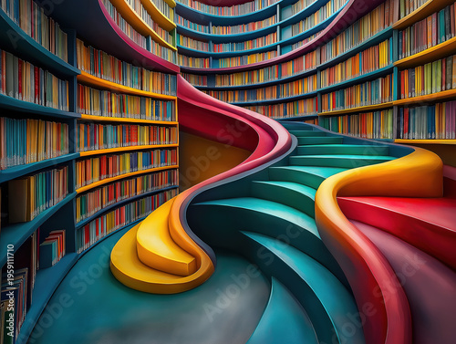 Abstract spiral tower made entirely of books