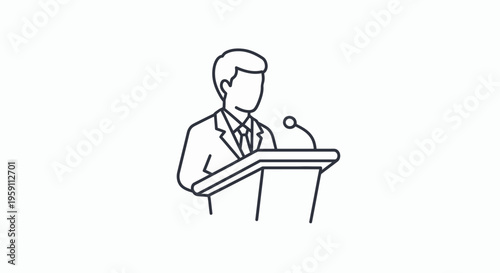Speaker at Podium with Microphone - Business Presentation or Political Speech Icon