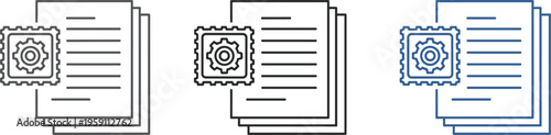 Document certification line icons set approval stamp paperwork contract verification outline vector illustration