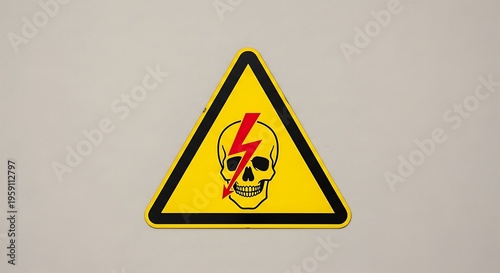 Yellow triangular warning sign with a skull and lightning bolt, indicating danger and high voltage.