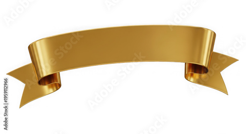 Shiny metallic gold ribbon banner for celebratory events isolated on transparent background