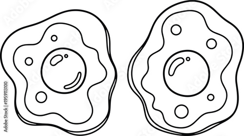 Fried eggs line icons set breakfast food outline vector illustration