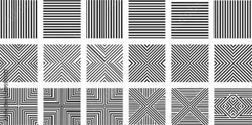 Geometric line pattern set abstract striped backgrounds optical illusion design collection black white vector