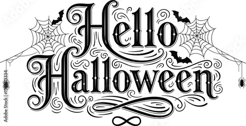 Hello Halloween typography illustration vintage lettering spooky holiday design