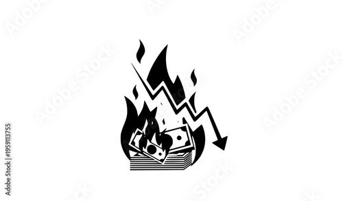 Inflation financial decline burning money vector illustration concept