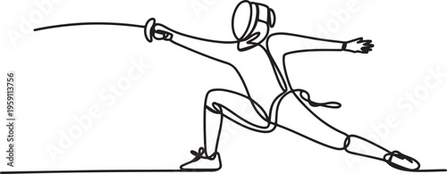 Fencing, hand drawn sport figure drawing with black lines. One line draw graphic design vector