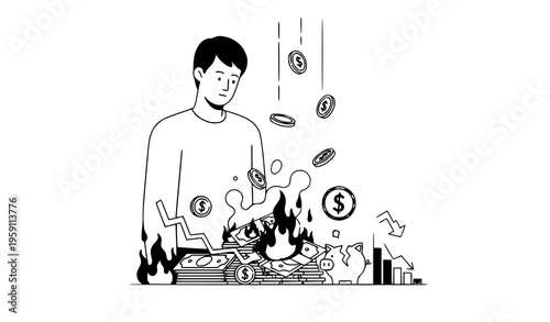 Money loss bankruptcy crisis concept vector illustration finance