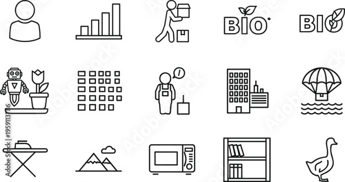 Miscellaneous line icons set lifestyle business nature household outline collection