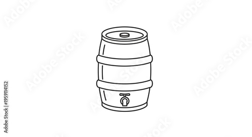 Simple Line Drawing of a Wooden Barrel with a Tap
