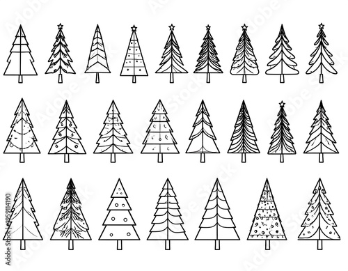 Collection of Christmas Tree Illustrations - Festive Holiday Season Designs.