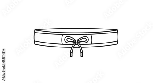 Simple line drawing of mens swim shorts waistband with drawstring and bow