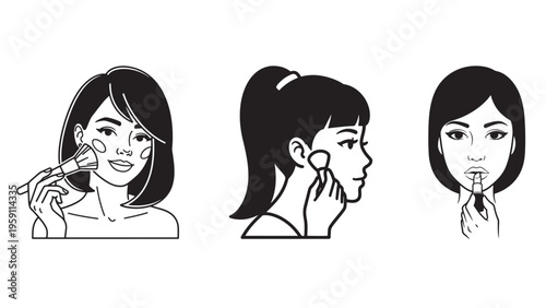 Female Hairstyle And Makeup Variations Representing Beauty Looks And Cosmetic Styles Vector Illustration Set
