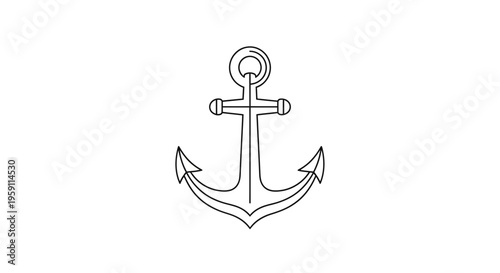 Simple Outline Anchor Icon, Nautical Symbol, Marine Equipment, Vector Illustration