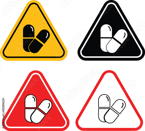 Side effects sign. Side effects medical warning sign on white background. precaution sign of possible drugs addiction.