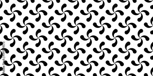 Seamless geometric pattern featuring black Lauburu symbols on a white background