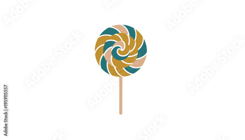 A colorful lollipop illustration with a swirly design and wooden stick