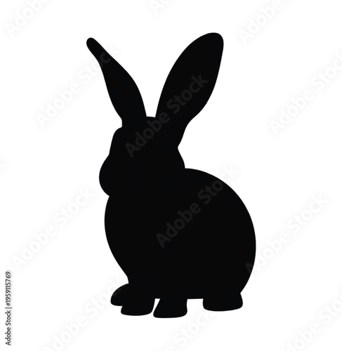 Black rabbit silhouette facing sideways animal wildlife vector illustration EPS PNG file