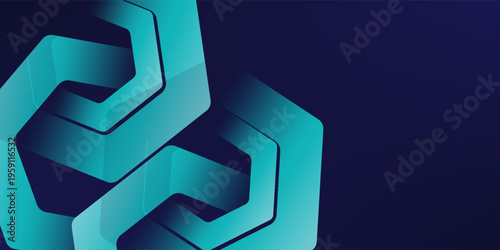 Dark blue background with overlapping bright hexagons. Futuristic technology themed background for banners, posters, presentations, and more.