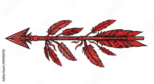 Tribal Arrow with Red Feathers, Indigenous Native American Style